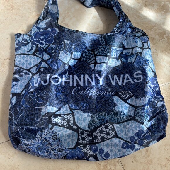 Johnny Was Blue Nylon Silky Tote Bag - Picture 13 of 13